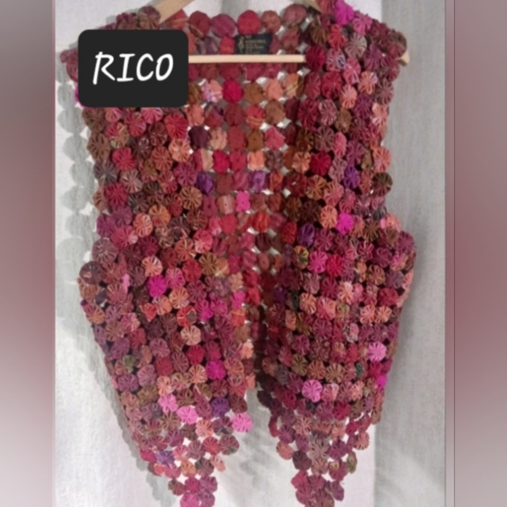 RICO International Thai SILK ribbon vest womens large XL Beautiful made Thailand